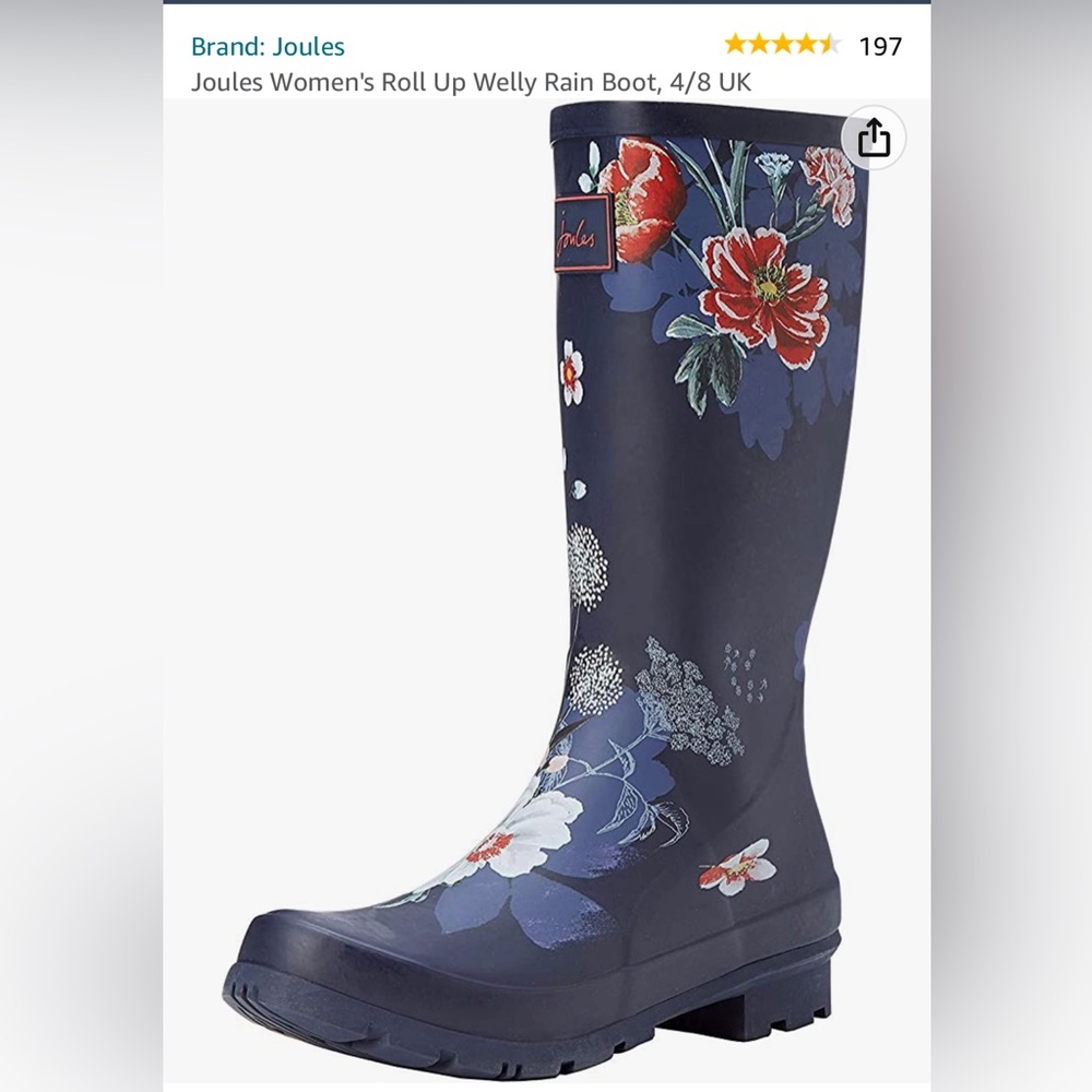 Joules Black Floral Women's Winter Rain Boots - Picture 2 of 10